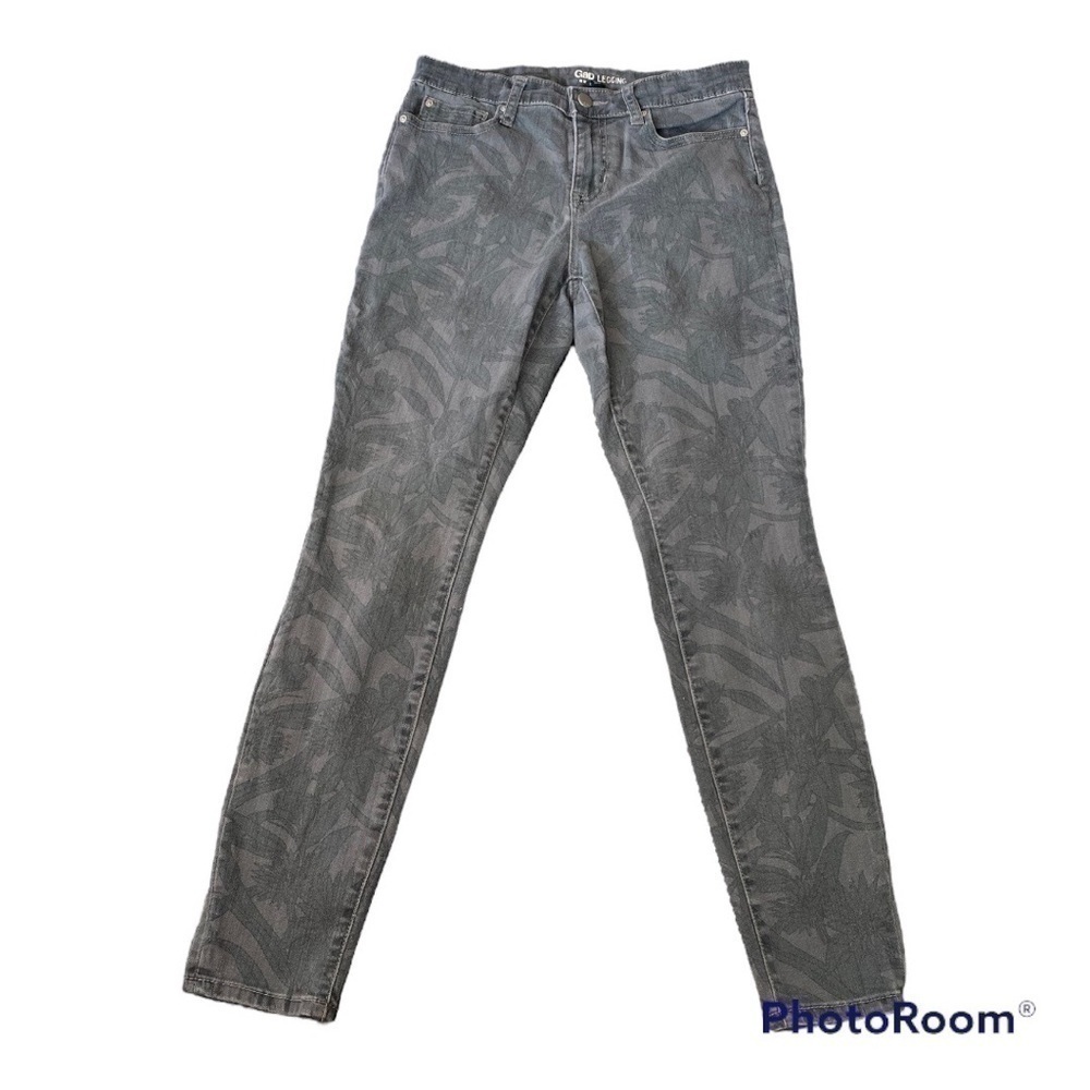 GAP 2014 LEGGING JEANS FLORAL PALM PRINT GRAY MID RISE SIZE 4/27 REGULAR